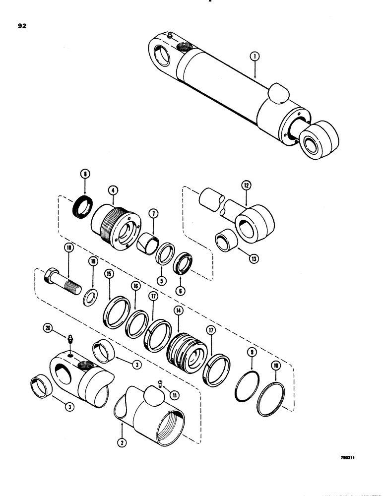 Схема запчастей Case 26C - (092) - G101540 STABILIZER CYLINDER, WITH ONE PIECE PISTON 