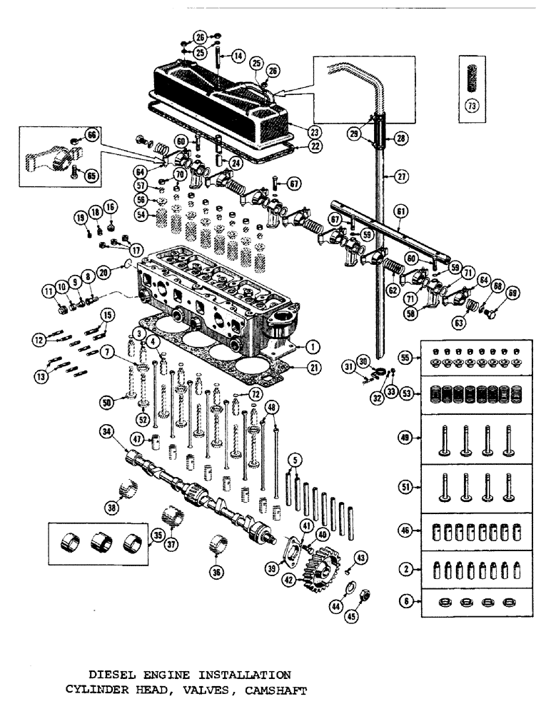 Схема запчастей Case 1000C - (022) - DIESEL ENGINE INSTALLATION, CYLINDER HEAD, VALVES, CAMSHAFT (01) - ENGINE