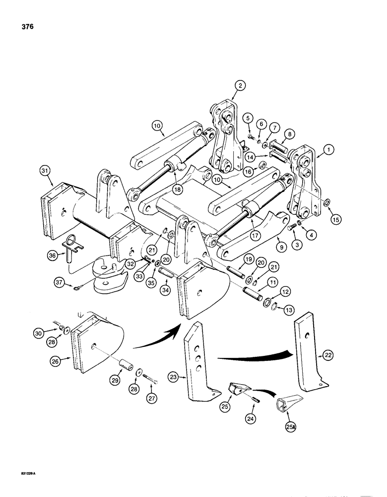 Схема запчастей Case 1150D - (376) - RIPPER, TOOL BAR WITH DRILLED PIN FOR SHANK MOUNTING, IF USED (09) - CHASSIS/ATTACHMENTS