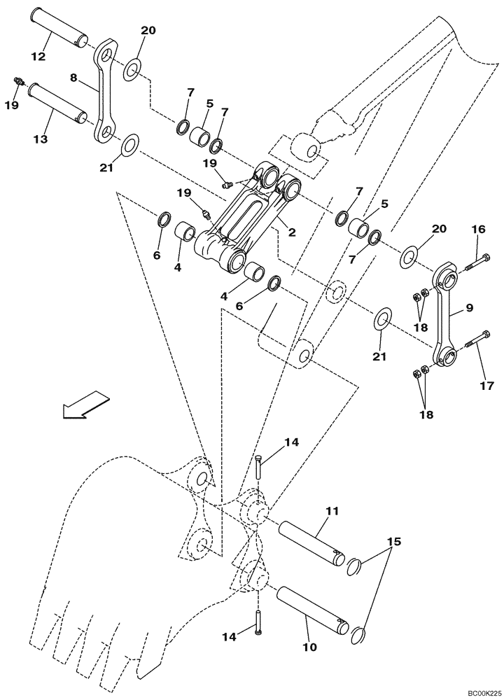 Схема запчастей Case CX225SR - (09-37) - BUCKET LINKAGE, MODELS WITHOUT AUXILIARY HYDRAULICS (09) - CHASSIS/ATTACHMENTS