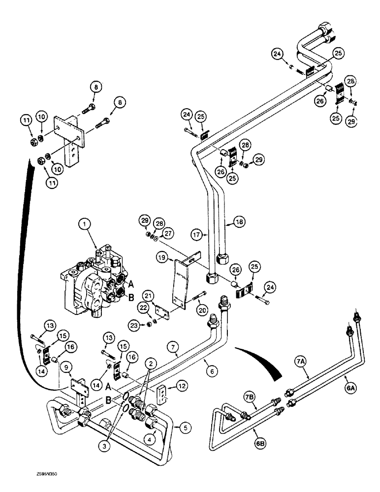 Схема запчастей Case 1150E - (8-024) - DOZER LIFT HYDRAULIC CIRCUIT, CONTROL VALVE AND TUBES TO RADIATOR SHROUD ALL DOZER MODELS (08) - HYDRAULICS