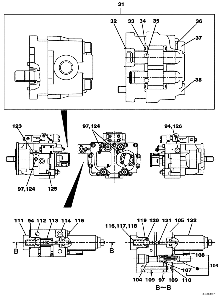 Схема запчастей Case CX225SR - (08-96[02]) - HYDRAULIC PUMP (STANDARD) (08) - HYDRAULICS