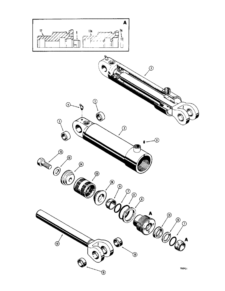 Схема запчастей Case 310G - (220) - LOADER HYDRA-LEVELING CYLINDERS, USES SPLIT SNAP IN OUTER (07) - HYDRAULIC SYSTEM