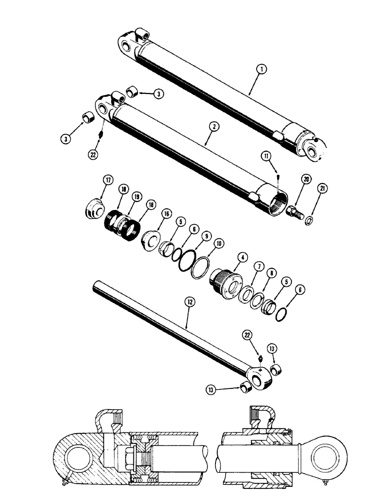 Схема запчастей Case 33 - (320) - D37622&D43252 BUCKET CYL,3-1/2"DIA. CYL W/27-1/4"STROKE W/1-3/4"DIA. PISTON ROD W/SPLIT TYPE INNER&O 