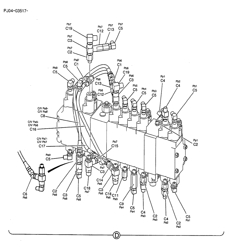 Схема запчастей Case CX50B - (02-047) - CONTROL LINES, REMOTE (MULTI) P/N PY06H00009F1 (05) - SUPERSTRUCTURE