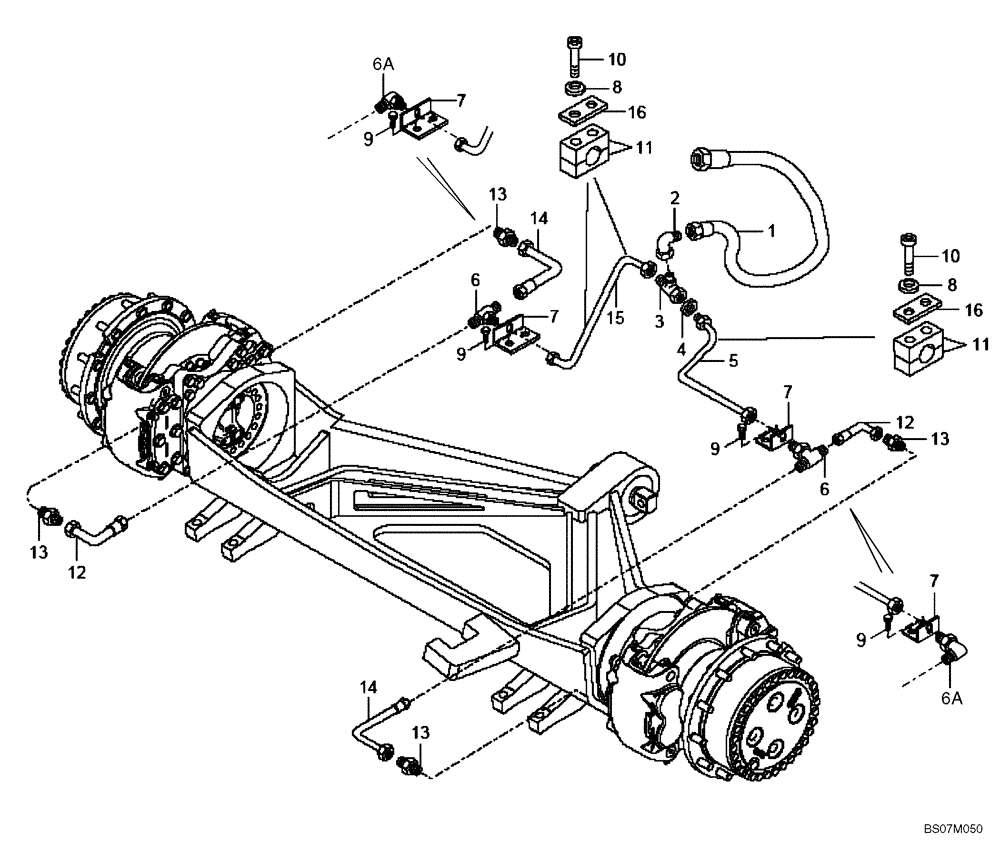 Схема запчастей Case 330B - (47A00001940[002]) - HYDRAULIC LINES, FRONT DRIVE AXLE W/DRY BRAKE (87583535) (09) - Implement / Hydraulics / Frame / Brakes