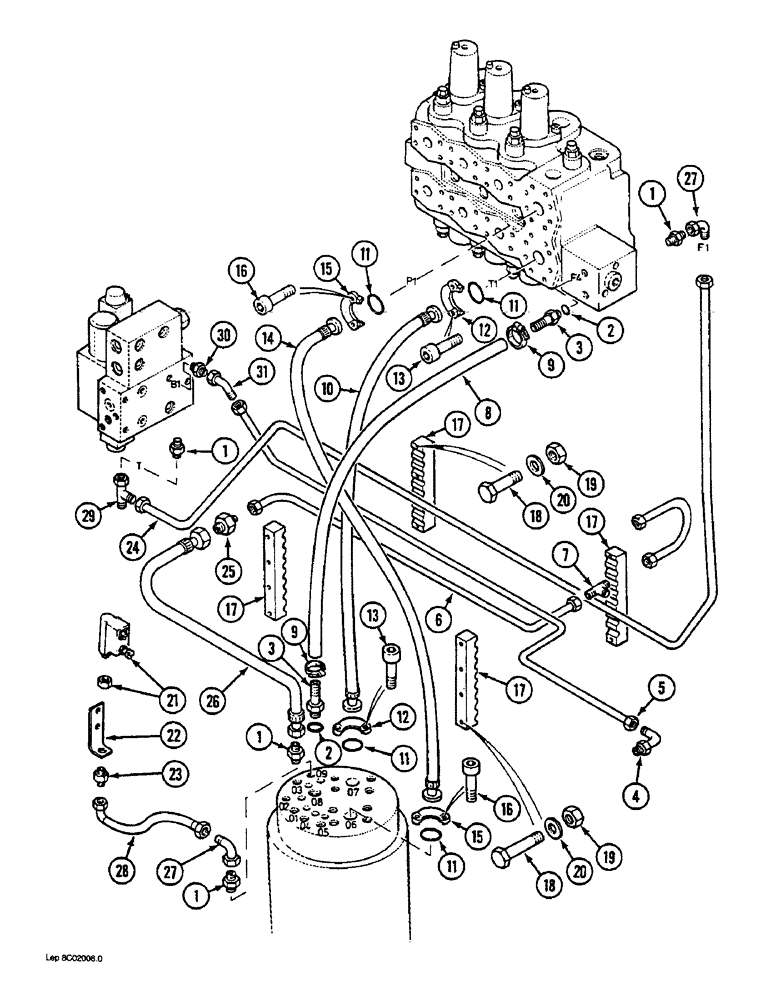 Схема запчастей Case 1088 - (8C-04) - HYDRAULIC CONTROL CIRCUIT, SWIVEL HYDRAULIC AND PILOT CIRCUITS (08) - HYDRAULICS