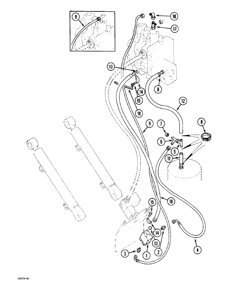 Схема запчастей Case 888 - (8G-04) - BOOM CYLINDERS CIRCUIT, WITH LOAD HOLDING VALVE (08) - HYDRAULICS