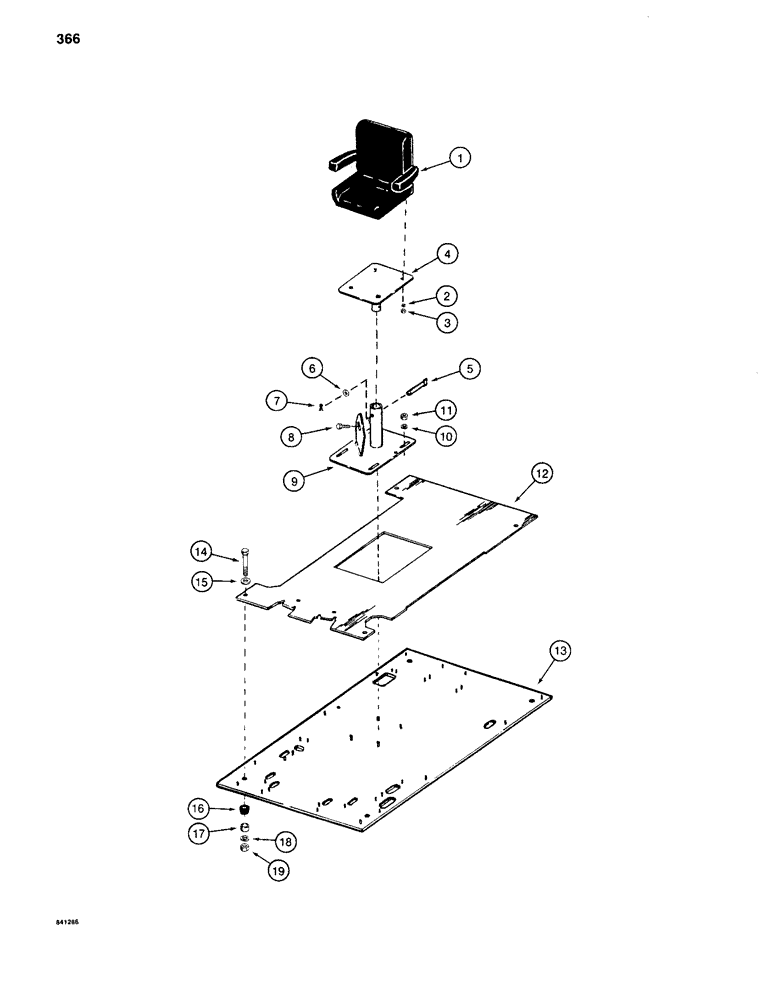 Схема запчастей Case 880C - (366) - SEAT, SEAT MOUNTING, AND FLOOR PLATE, USED BEFORE PIN 6205236 (05) - UPPERSTRUCTURE CHASSIS