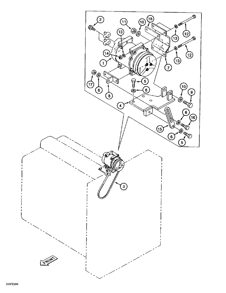 Схема запчастей Case 9020B - (9-050) - AIR CONDITIONING COMPRESSOR MOUNTING, P.I.N. DAC02#2001 AND AFTER (09) - CHASSIS