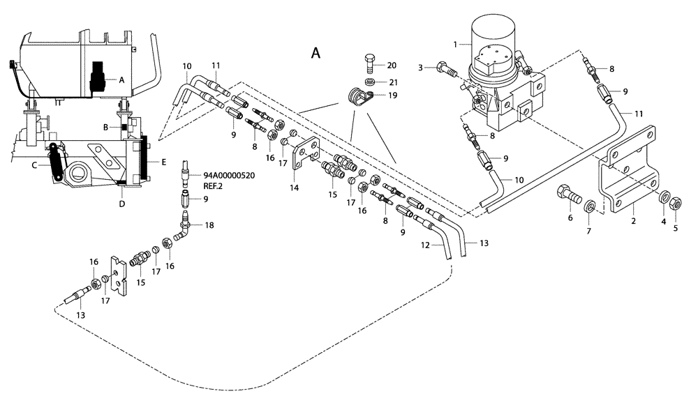 Схема запчастей Case 340 - (94A00000519[001]) - AUTOMATIC GREASING SYSTEM - FRONT FRAME (87314833) (71) - LUBRICATION SYSTEM