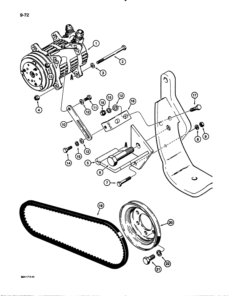 Схема запчастей Case W30 - (9-72) - AIR CONDITIONING COMPRESSOR AND MOUNTING (09) - CHASSIS/ATTACHMENTS