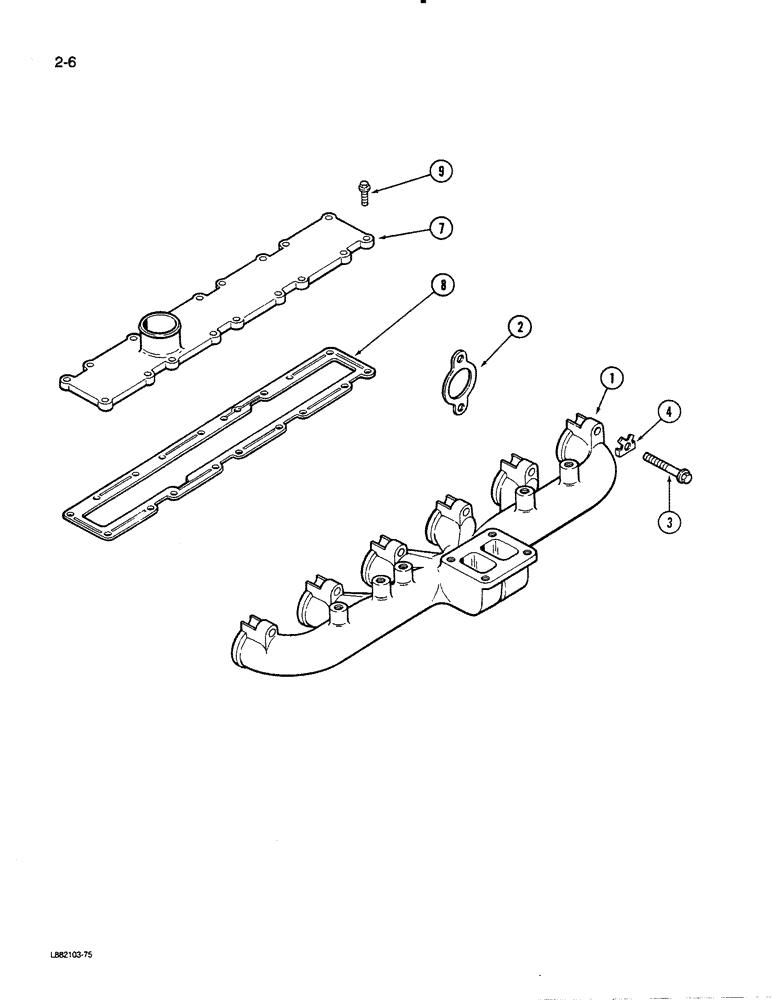 Схема запчастей Case 1550 - (2-06) - MANIFOLDS, 6T-830 ENGINE, EXHAUST (02) - ENGINE