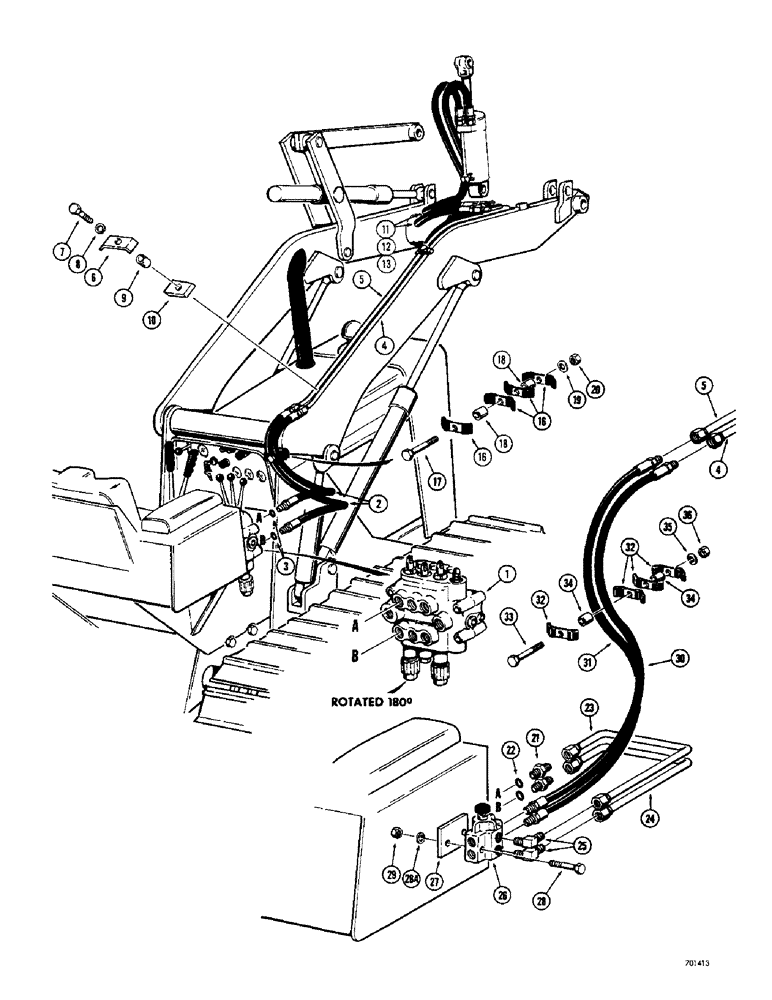 Схема запчастей Case 350 - (186) - LOADER ARM AUXILIARY HYDRAULIC CIRCUIT (07) - HYDRAULIC SYSTEM