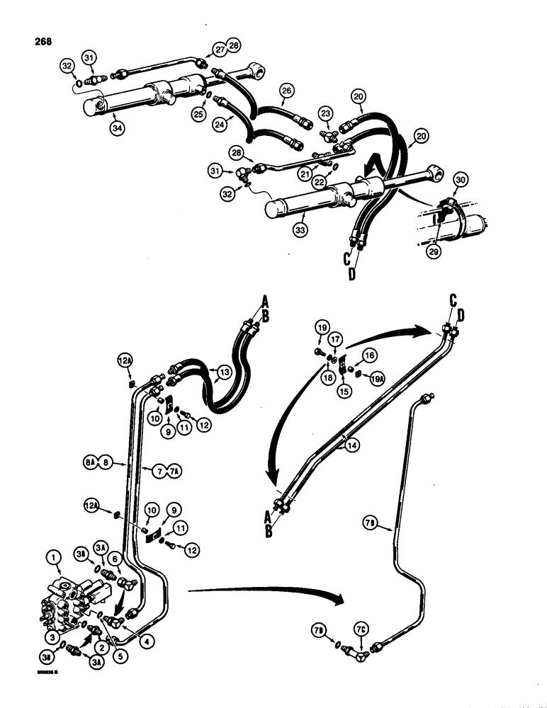 Схема запчастей Case 580D - (268) - LOADER BUCKET CYLINDER HYDRAULIC CIRCUIT (08) - HYDRAULICS