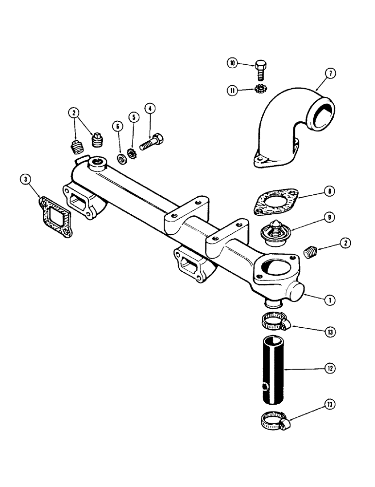 Схема запчастей Case 880B - (002) - WATER MANIFOLD AND THERMOSTAT, 336BDT DIESEL ENGINE (01) - ENGINE