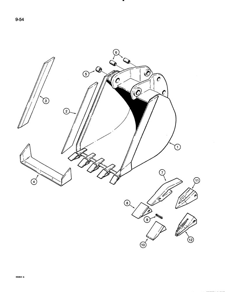 Схема запчастей Case 35C - (9-54[A]) - BACKHOE BUCKETS, 850C OR 850D/855D CRAWLER MODELS - 18 INCH (457 MM) TRENCHING BUCKET, HEAVY DUTY (09) - CHASSIS/ATTACHMENTS