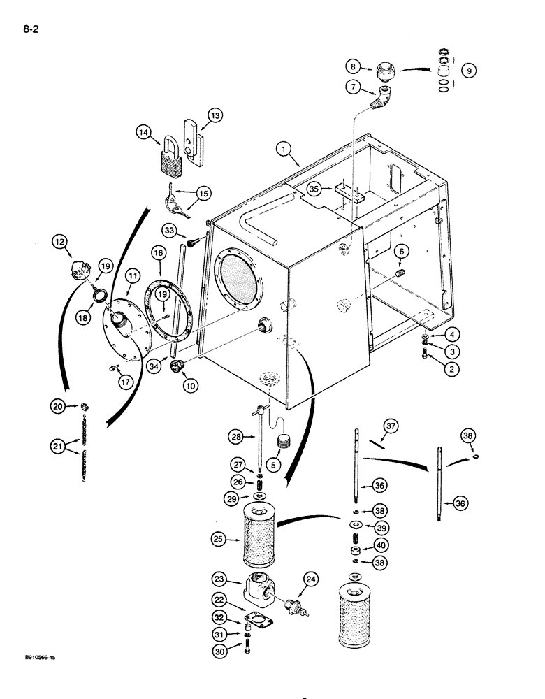 Схема запчастей Case 855D - (8-002) - HYDRAULIC RESERVOIR (08) - HYDRAULICS