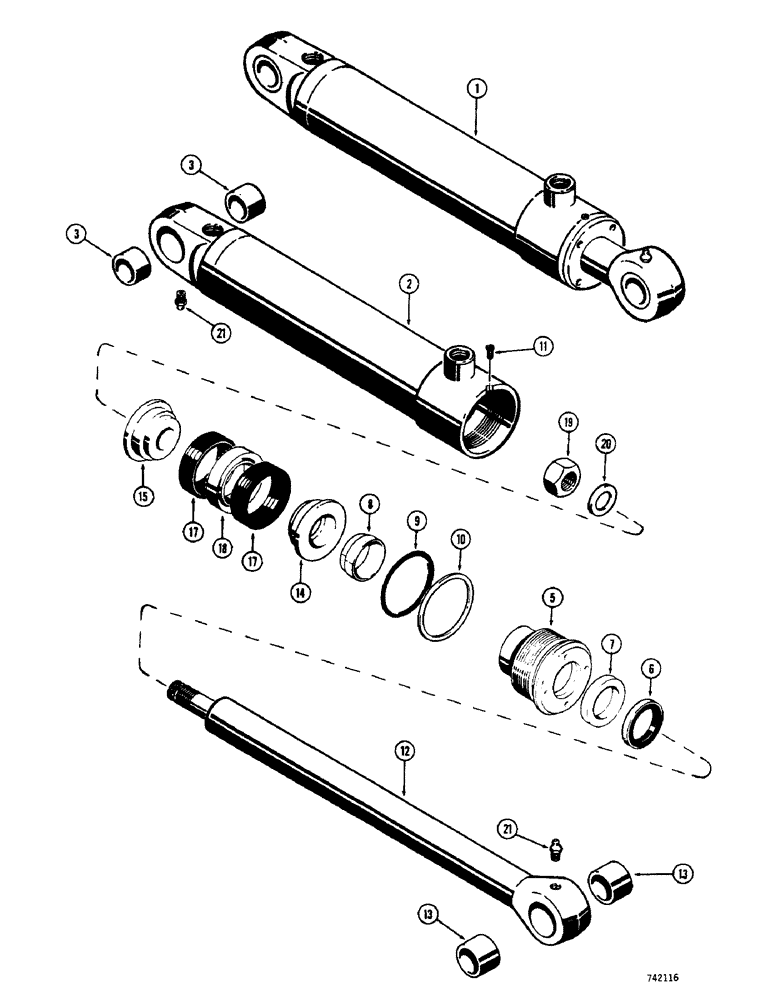 Схема запчастей Case 350 - (288) - G32581 AND G32582 ANGLE CYLINDERS - ANGLE DOZER, HAS SPLIT INNER WIPER AND SOLID OUTER WIPER (07) - HYDRAULIC SYSTEM