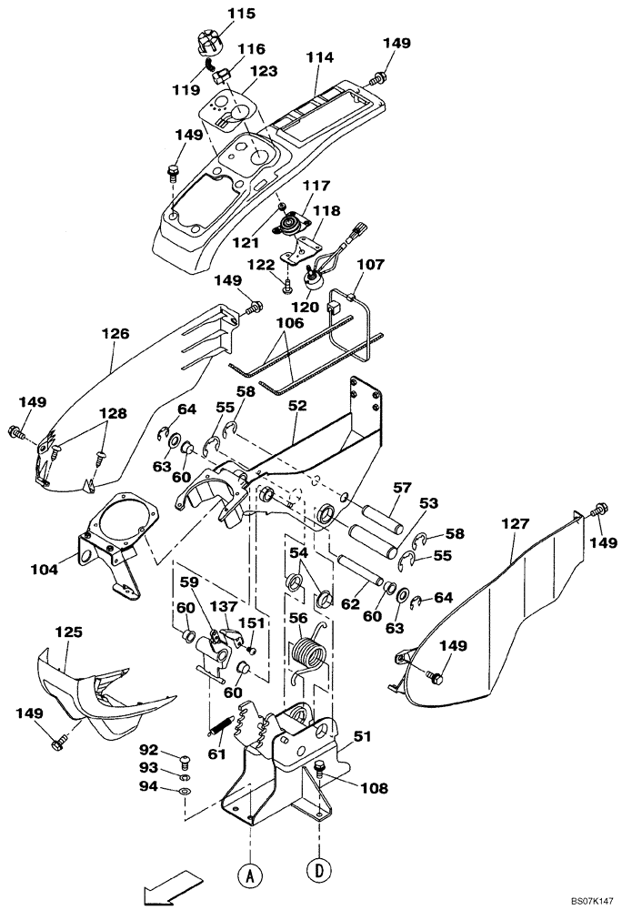 Схема запчастей Case CX350B - (09-24) - OPERATORS COMPARTMENT - AIR SEAT - HAND CONTROL ARM, RIGHT (09) - CHASSIS