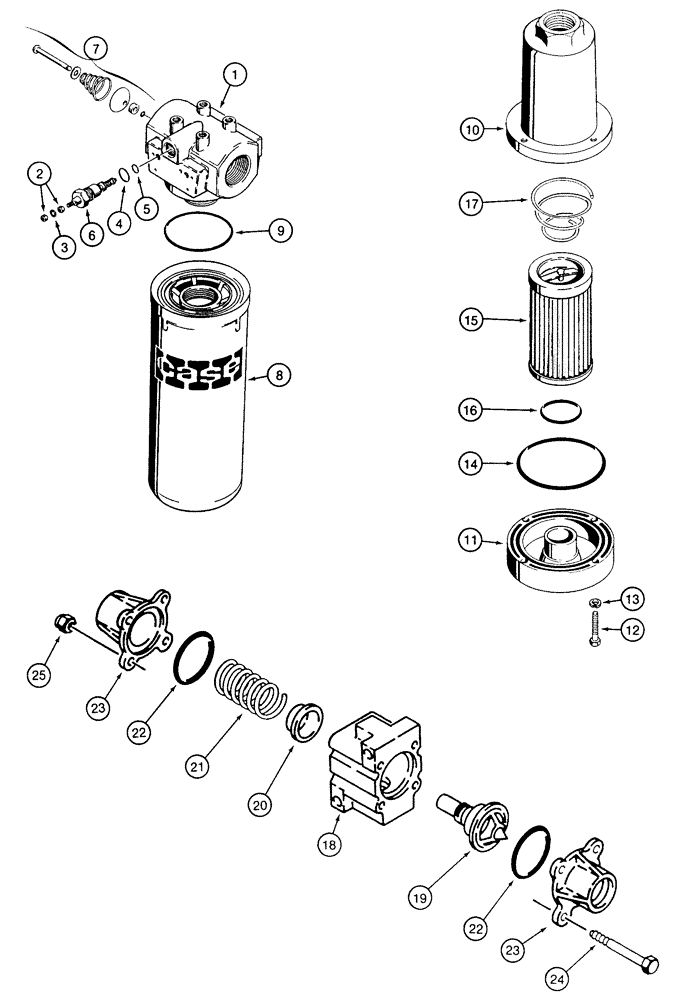 Схема запчастей Case 850E - (6-32) - HYDRAULIC OIL FILTERS AND BYPASS VALVE, TRANSMISSION OIL FILTER (06) - POWER TRAIN