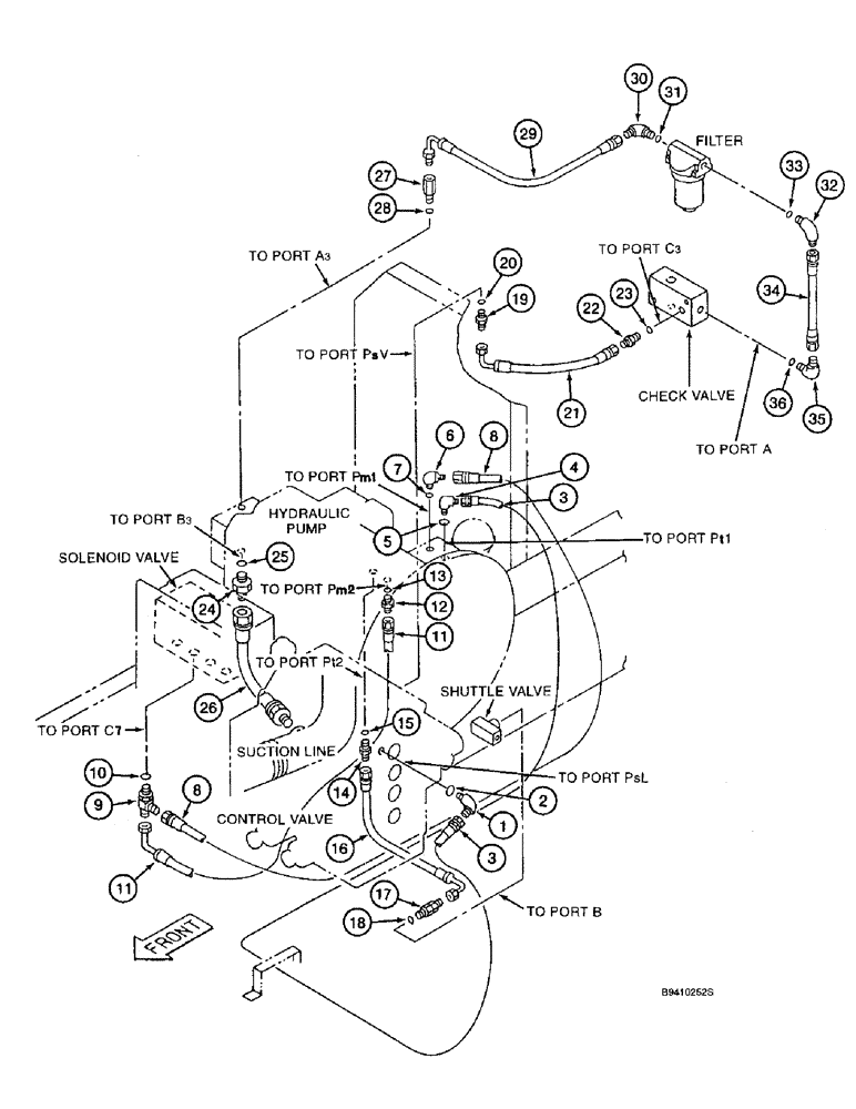 Схема запчастей Case 9040B - (8-048) - HYDRAULIC PUMP AND FILTER PILOT LINES, MODELS WITHOUT LONG REACH, P.I.N. DAC0401004 AND AFTER (08) - HYDRAULICS