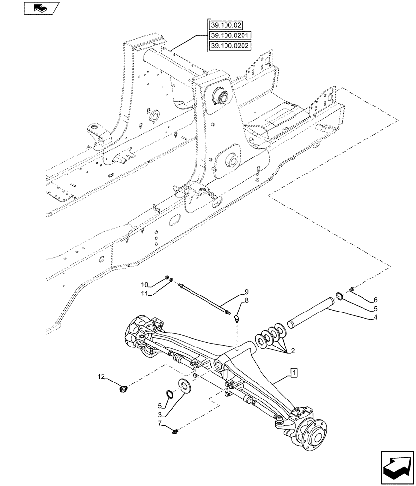 Схема запчастей Case 580SN - (25.100.03) - AXLE, FRONT - MOUNTING (25) - FRONT AXLE SYSTEM