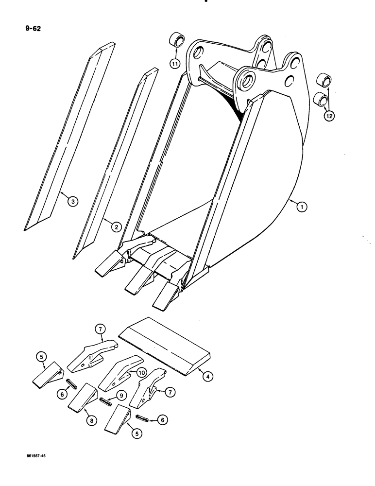 Схема запчастей Case 480E LL - (9-062) - BACKHOE BUCKETS, INCLUDES BUCKET TEETH, TRENCHING BUCKETS - (09) - CHASSIS/ATTACHMENTS