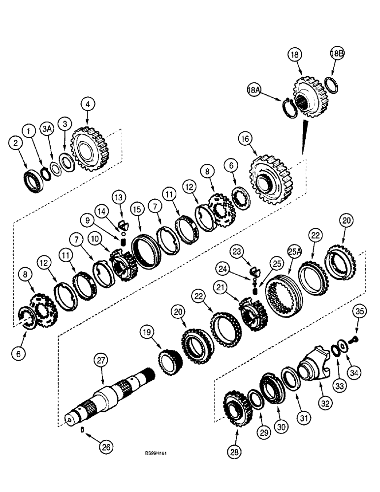 Схема запчастей Case 590SL - (6-076) - CARRARO TRANSMISSION ASSEMBLY, SECONDARY SHAFT, 2WD OR 4WD, MODELS W/O POWERSHIFT TRANS. (06) - POWER TRAIN