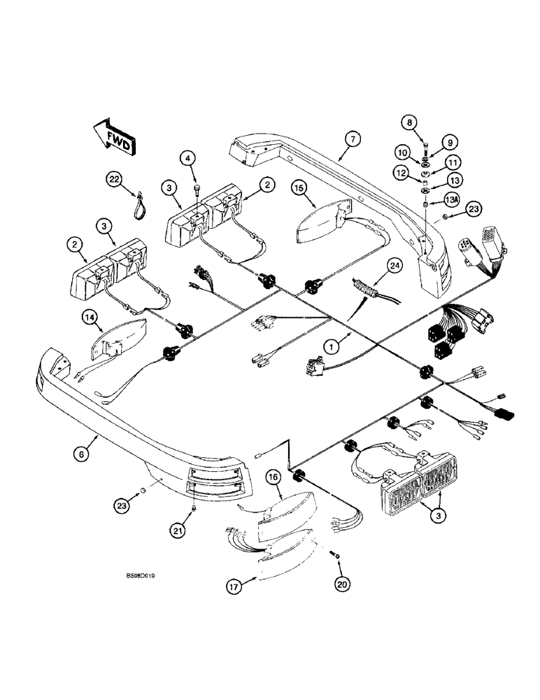 Схема запчастей Case 590SL - (4-30) - TRACTOR LAMP ELECTRICAL CIRCUIT, WITH CAB (04) - ELECTRICAL SYSTEMS