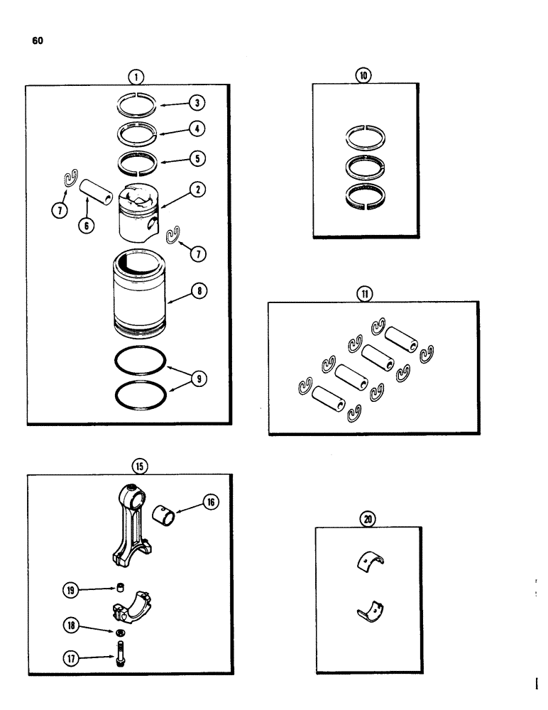 Схема запчастей Case 580D - (060) - PISTONS, 207 TURBOCHARGED DIESEL ENGINE (02) - ENGINE