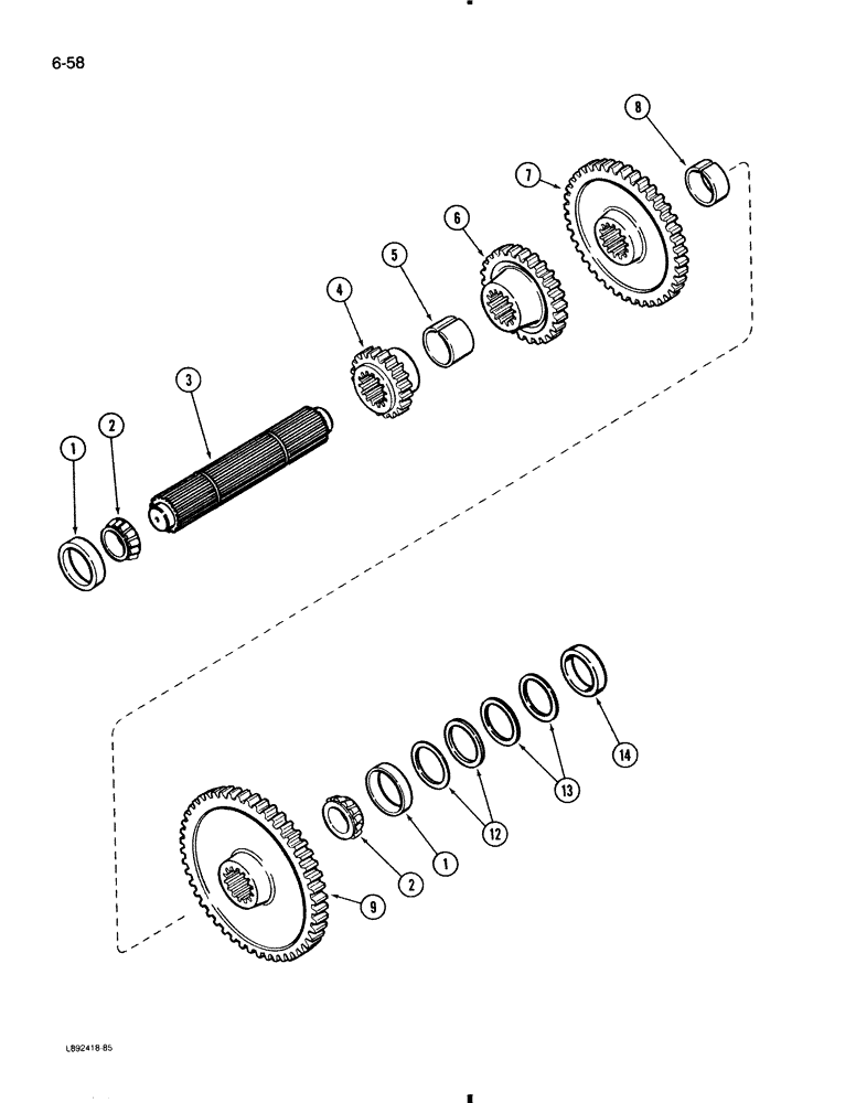 Схема запчастей Case 580K - (6-058) - TRANSAXLE INTERMEDIATE SHAFT (06) - POWER TRAIN