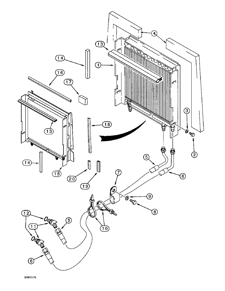 Схема запчастей Case 570LXT - (6-020) - TRANSMISSION COOLING SYSTEM, USED WITH P/N 129264A1 OR 234876A1 RADIATOR ASSYEMBLY (06) - POWER TRAIN