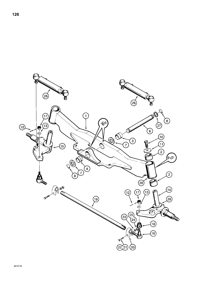 Схема запчастей Case 680H - (126) - FRONT AXLE, SPINDLES, AND TIE ROD (05) - STEERING