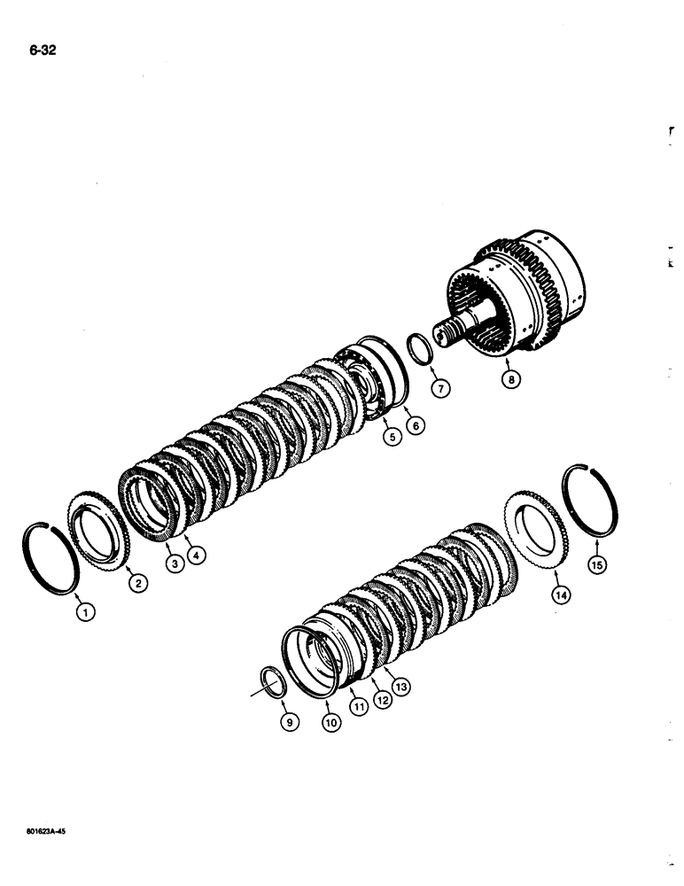 Схема запчастей Case 680L - (6-32) - TRANSMISSION REVERSE AND SECOND CLUTCH ASSEMBLY, TWO WHEEL AND FOUR WHEEL DRIVE MODELS (06) - POWER TRAIN