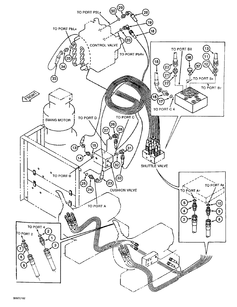 Схема запчастей Case 9030B - (8-034) - ARM CONTROL LINES, FOR MODELS WITH LONG REACH (08) - HYDRAULICS