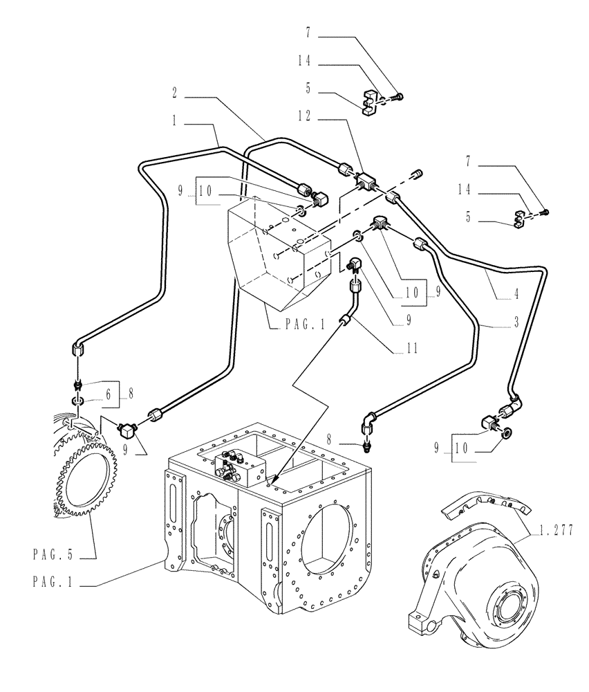 Схема запчастей Case 1850K - (1.266[06]) - REAR TRANSMISSION - PIPING Hydrostatic Transmission