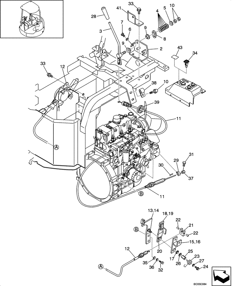 Схема запчастей Case CX36 - (02-03[00]) - ENGINE, CONTROL ASSY WITH DECELERATION (02) - ENGINE