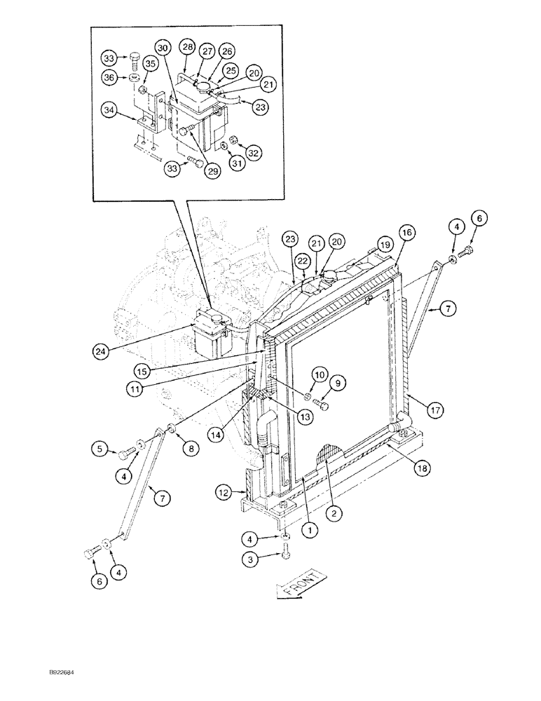 Схема запчастей Case 9030 - (2-04) - RADIATOR, SUPPORTS AND COOLANT OVERFLOW RESERVOIR (02) - ENGINE