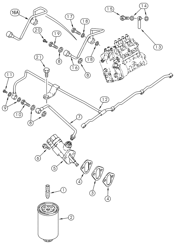 Схема запчастей Case 95XT - (03-08) - FUEL FILTER PUMP, TRANSFER, 4T-390 EMISSIONS CERTIFIED ENGINE (NORTH AMERICA JAF0237964-) (03) - FUEL SYSTEM