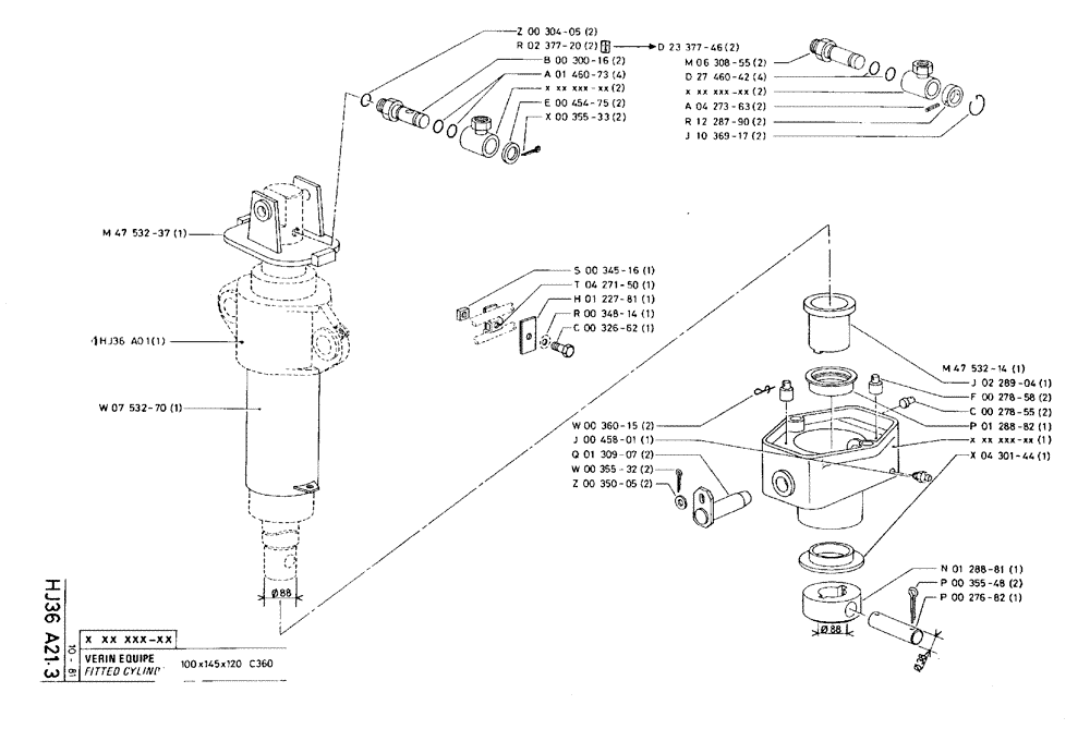 Схема запчастей Case 75C - (HJ036 A21.3) - FITTED CYLINDER - 100 X 145 X 120 C360 (07) - HYDRAULIC SYSTEM