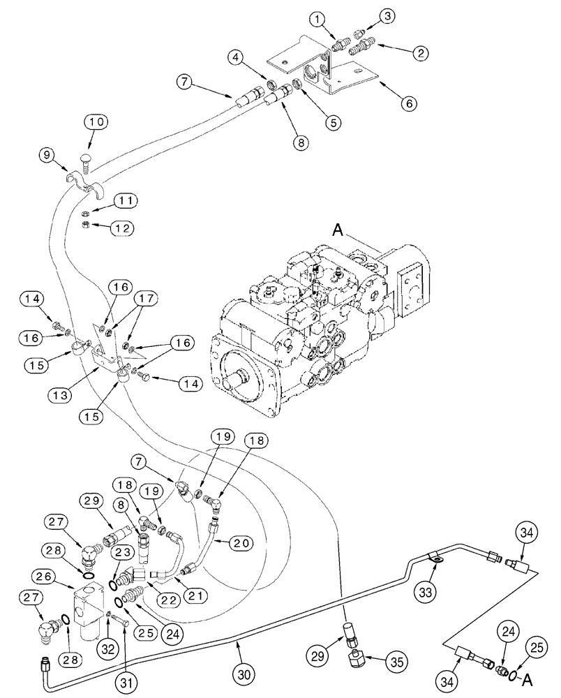 Схема запчастей Case 95XT - (08-10) - HYDRAULICS, COUPLER SYSTEM, GEAR PUMP TO HOSE MOUNTING BRACKET (N.A. JAF0311357- / EUR. JAF0274360-) (08) - HYDRAULICS