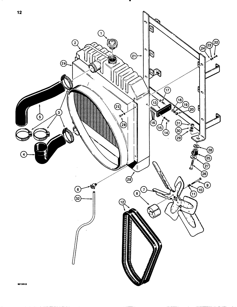 Схема запчастей Case 780B - (012) - RADIATOR, FAN, AND MOUNTING PARTS (02) - ENGINE