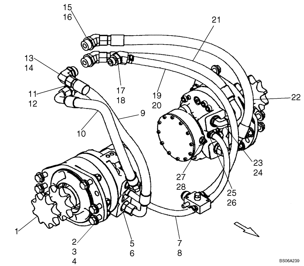 Схема запчастей Case 465 - (06-03B) - HYDROSTATICS - DRIVE MOTORS (WITH IN-LINE PUMP CONFIGURATION) (06) - POWER TRAIN