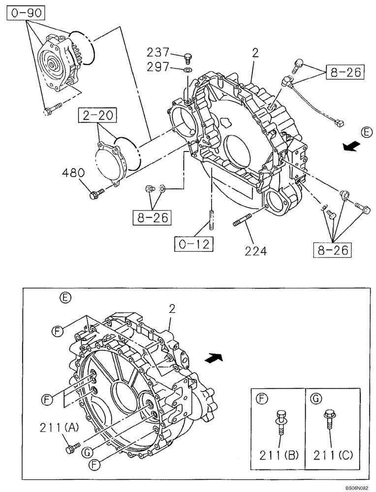 Схема запчастей Case CX240B - (02-18) - ENGINE FLYWHEEL HOUSING (02) - ENGINE