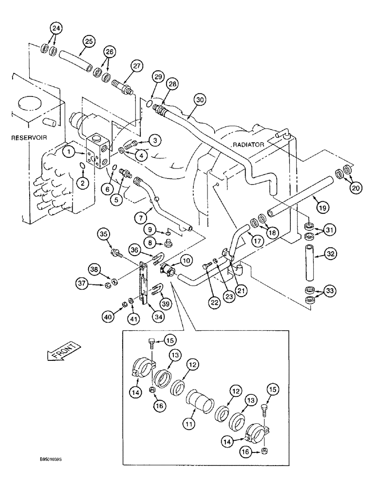 Схема запчастей Case 9020B - (8-016) - COOLING SYSTEM SUPPLY AND RETURN LINES (08) - HYDRAULICS