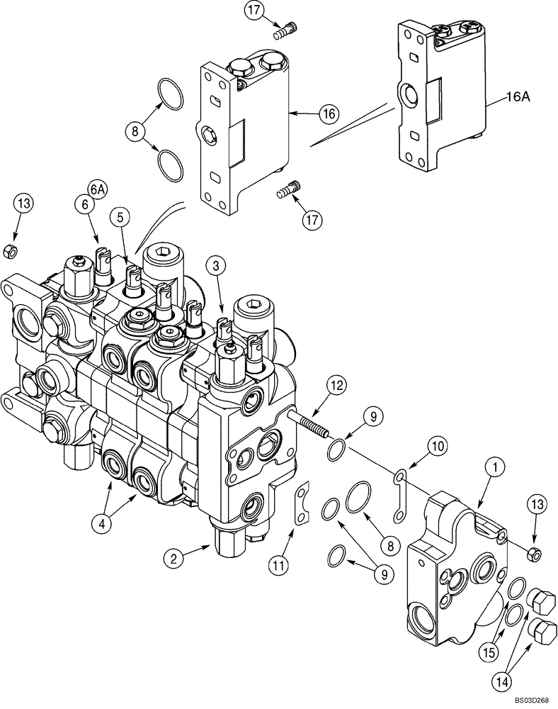 Схема запчастей Case 580SM - (08-36) - VALVE ASSY - BACKHOE CONTROL, 6 SPOOL (WITHOUT EXTENDABLE DIPPER AND WITHOUT AUXILIARY HYDRAULICS) (08) - HYDRAULICS