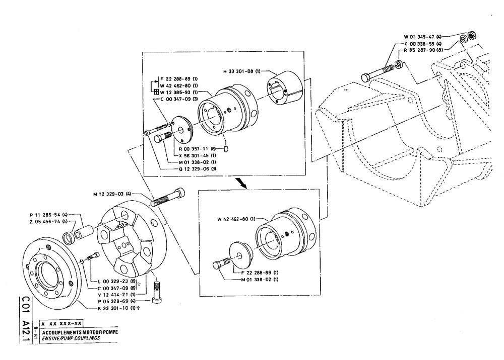 Схема запчастей Case 75C - (C01 A12.1) - ENGINE/PUMP COUPLINGS (01) - ENGINE