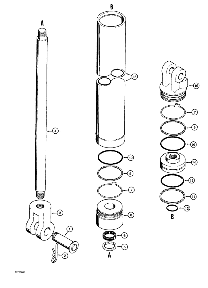 Схема запчастей Case 760 - (08-150) - PLOW LIFT CYLINDER - H672655, IDENTIFIED BY ROUND-TYPE CYLINDER ROD END (35) - HYDRAULIC SYSTEMS