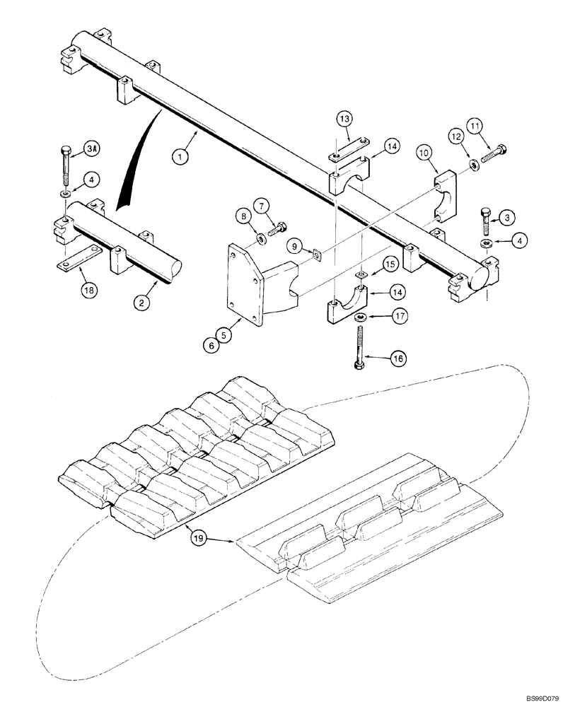 Схема запчастей Case 550H-IND - (05-13) - SHAFT, PIVOT - TRACK, RUBBER, REAR PIVOT SHAFT, RUBBER TRACK (11) - TRACKS/STEERING